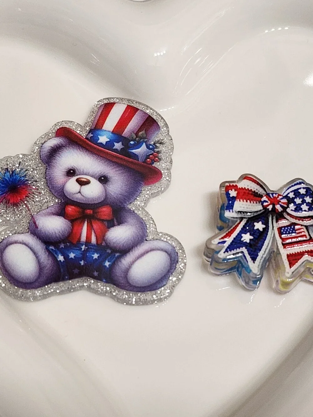 USA Bow Flatback Focal Bead Badge Crafts Keychain‎ Beaded Pen Magnet Bag Clip